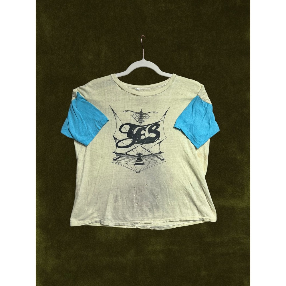 Vintage Yes Band Tee 1972 Tour Shirt Blue Cream 70s Rock Graphic